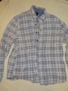 Copper & Oak Legacy Men’s Gray Navy Plaid Button Down Shirt Chambray Collar XL